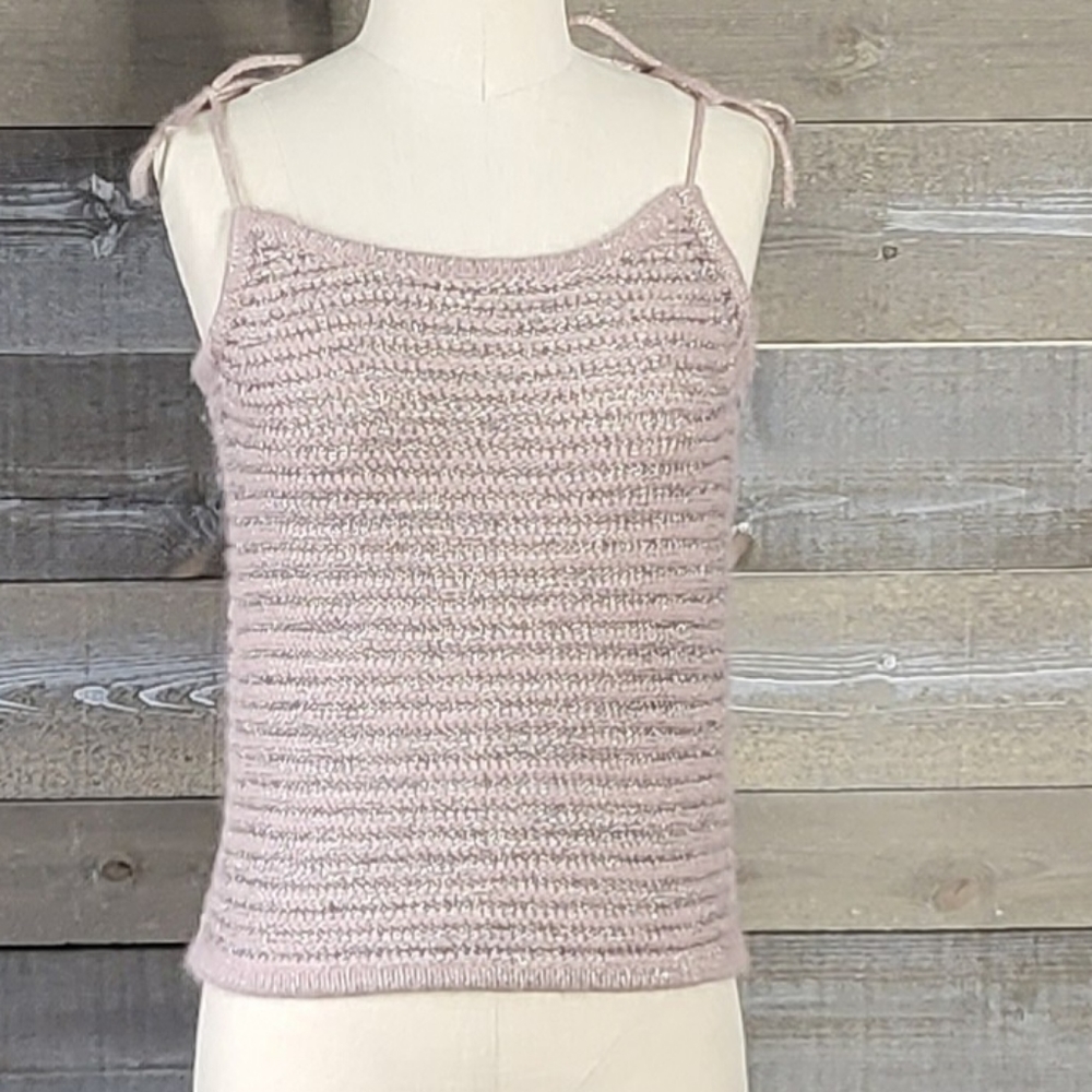 French Connection Metallic Spaghetti Tie Up Strap Top